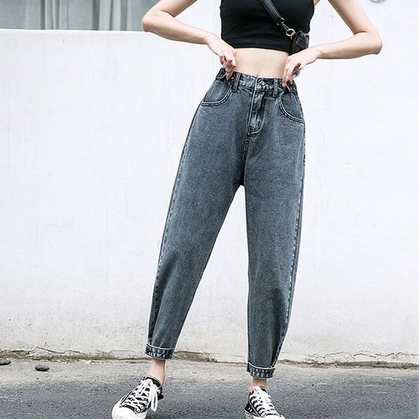 

women's plus over size dad's harrem pants loose ankle tied jeans elastic waist ankle length high waist jeans large size s-5xl1, Blue