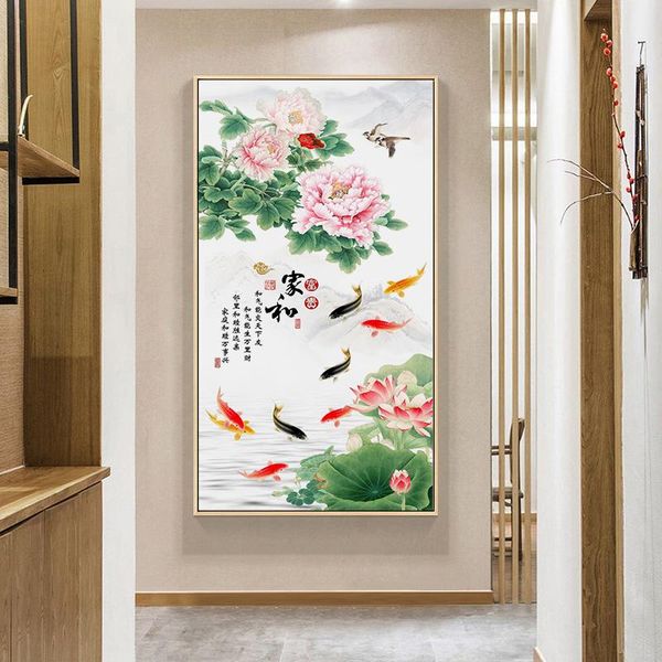 

paintings chinese lucky koi lotus flower canvas poster print painting decorative picture for living room home decortion unstretched