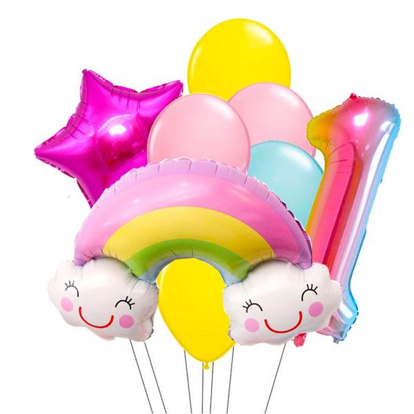 

party decoration 8pcs/lot rainbow foil balloon 32inch ballon 1st 2rd 3/4/5 happy birthday balony decorations kids toys supplies
