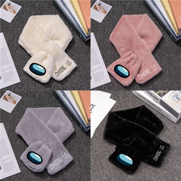 

game among us plush fluffy scarf boy girls cute imitate rex rabbit scarves women fur fleece warm scarfs neckerchief ring muffler d120302, Red;brown