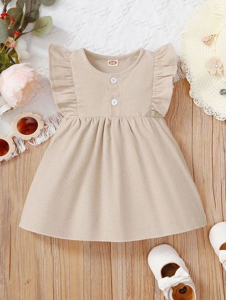 

baby half button ruffle trim smock dress she, Red;yellow