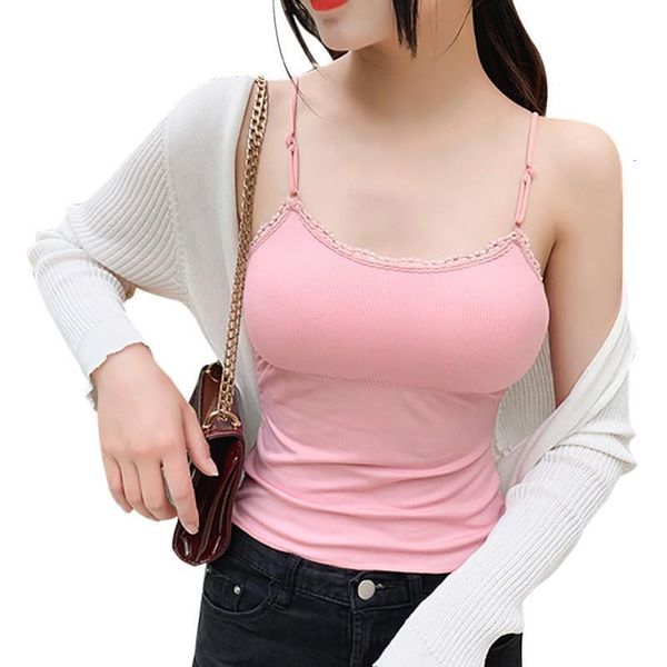 

women knit linear tank sleeveless lace solid color slim halter removable chest pad summer vest, White