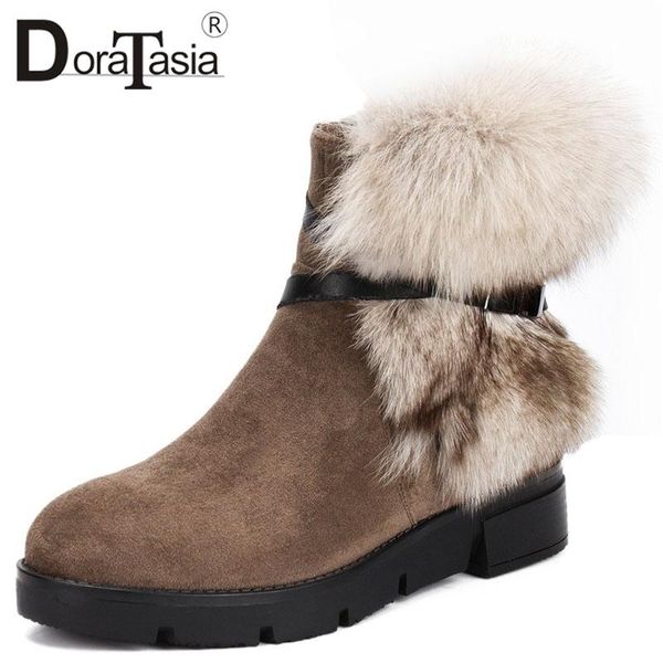 

doratasia 2020 new arrivals dropship large size 36-41 add fur winter shoes woman boots female apricot ankle boots woman, Black