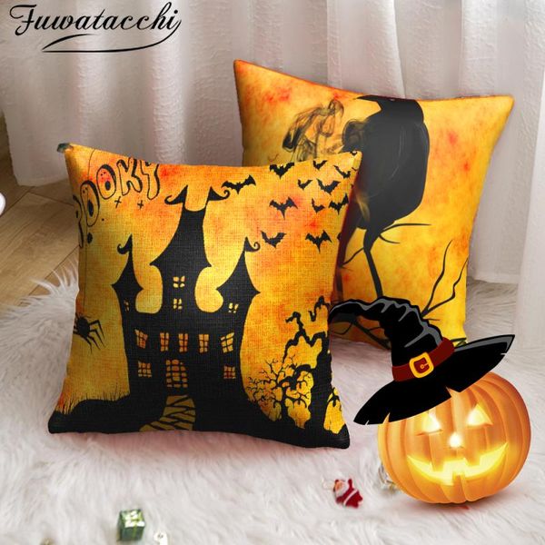 

fuwatacchi halloween gift cushion cover pumpkin bat withch printed pillow cover for home sofa decor pillow case new 45x45cm