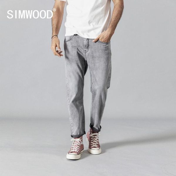 

simwood 2021 summer autumn new fashion jeans men ankle-length denim trousers brand clothing 190345, Blue
