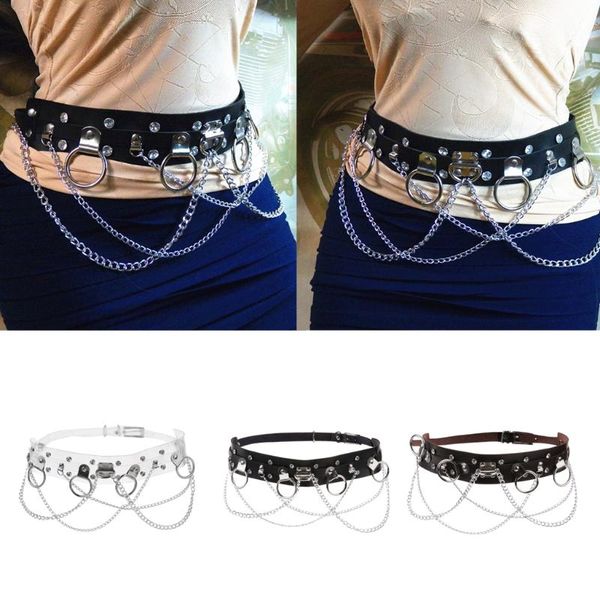 

belts women body chain waist belt leather gothic punk adjustable strap, Black;brown