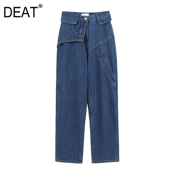 

deat] 2020 spring autumn new fashion tide casual street style wide leg pants high waist solid color women jeans 13a613, Blue