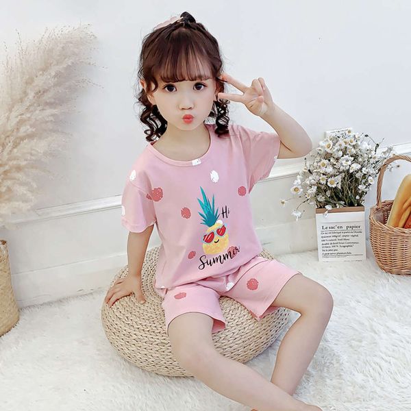 

summer 2020 children's pajamas korean girls' short sve home wear two piece suit, Blue;red