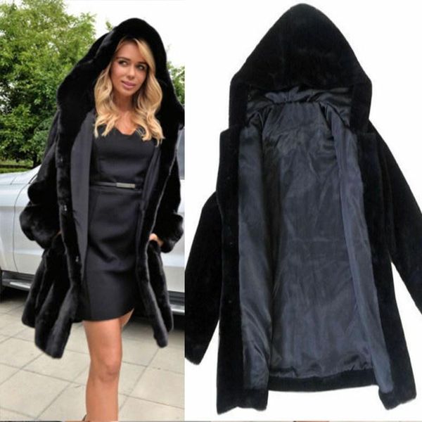 

womens teddy bear parka coat winter thick warm faux fur jacket overcoat outwear, Black