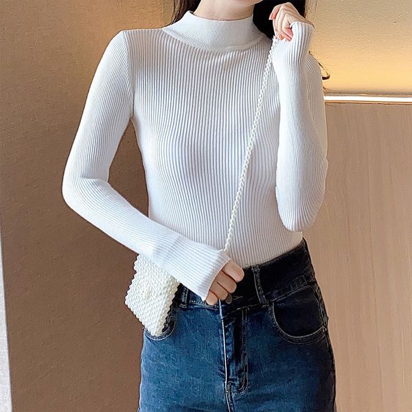 

wear half high collar bottoming shirt women's autumn and winter slim fit short foreign style knitted sweater new 2020, White;black