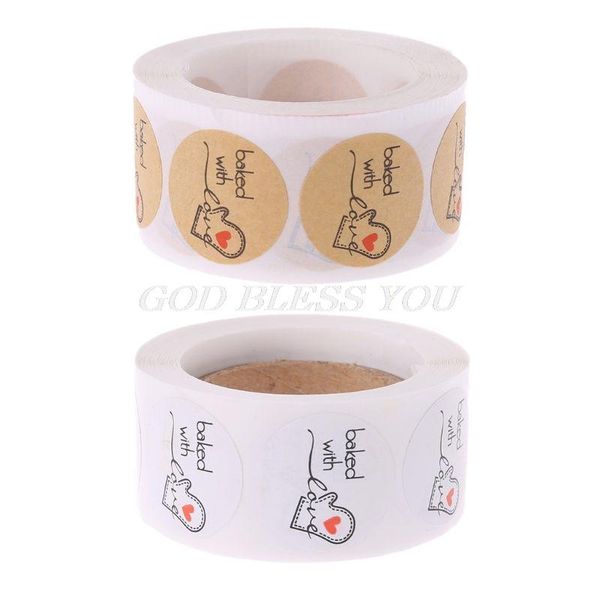 

gift wrap 500pcs baked with love round kraft paper sticker adhesive baking label for christmas festival cake box drop