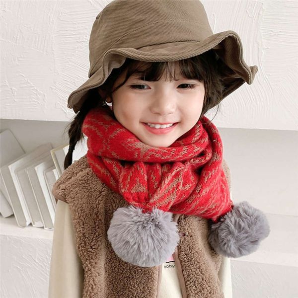 

girls boys in new scarv for wool autumn and winter uxqa, Red;brown
