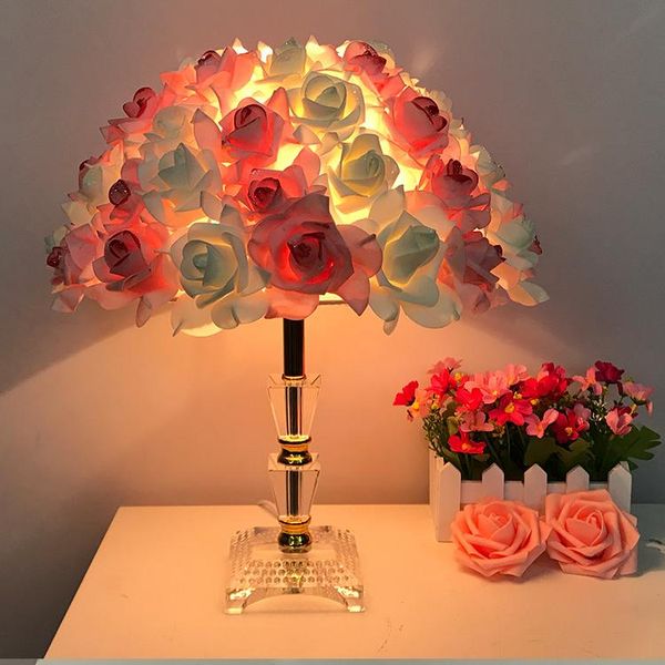 

european crystal table lamp rose flower night light for home wedding party decor lighting birthday atmosphere desk lamps