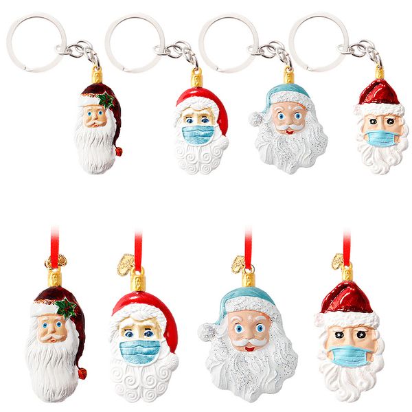 

christmas 2020 new christmas tree pendant 3d santa claus pendant anti-epidemic survivor snowman mask key pendant 4 style