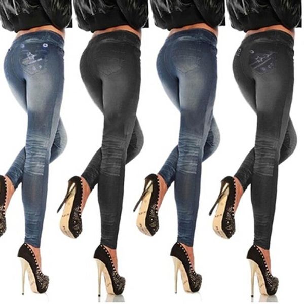 

push up seamless high waist warm jeans leggings women autumn and winter jeggings pants leggins stretch well, Black