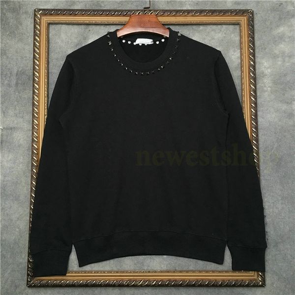 

2021 new winter europe mens metal nail drill print hoodies fashion collar with willow nail pullover sweatshirt designer hoody cotton jumpers, Black