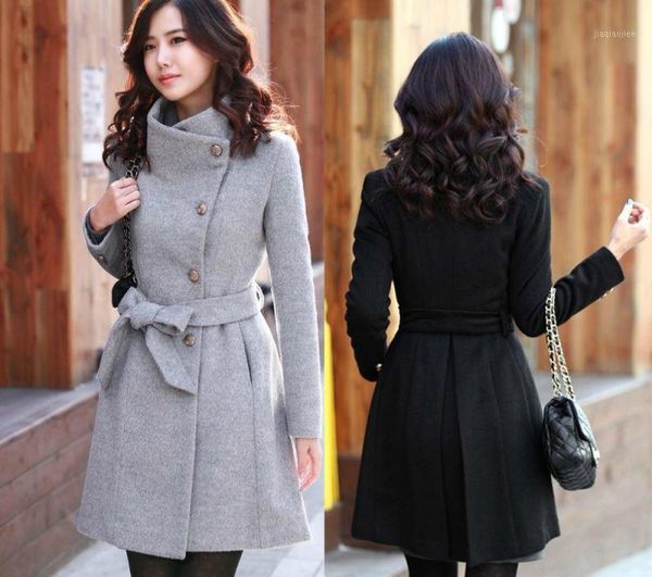 

women new coat ladies autumn and winter female overcoat cotton mixing coats gray black1, Black