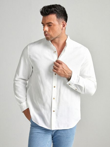 

extended sizes men solid curved hem shirt j078#, White;black