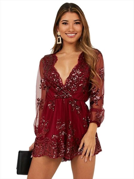 

2020 зимние женщины весна playsuits v шея полный рукав комплекс случая случая сексый сложенный клучный клубный клуб один часть, Black;white
