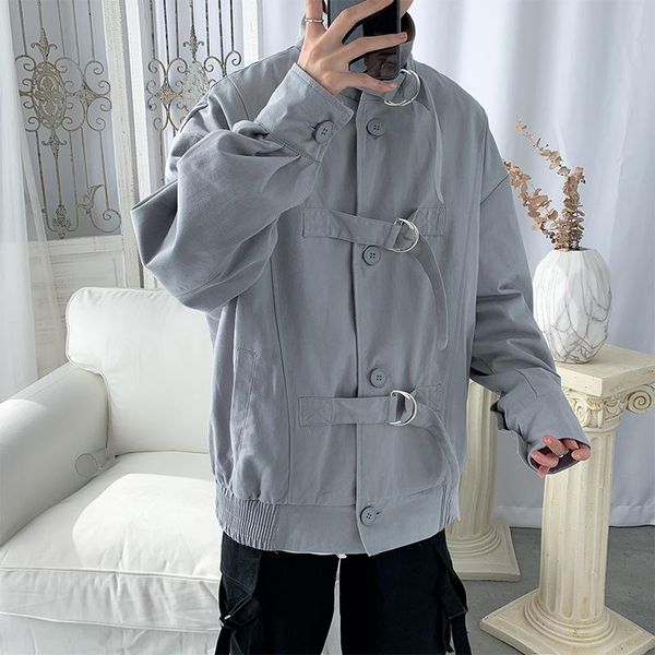 

streetwear spring bomber jacket men 2021 ribbons mens jacket coat casual windbreaker men sportwear pockets man outwear, Black;brown