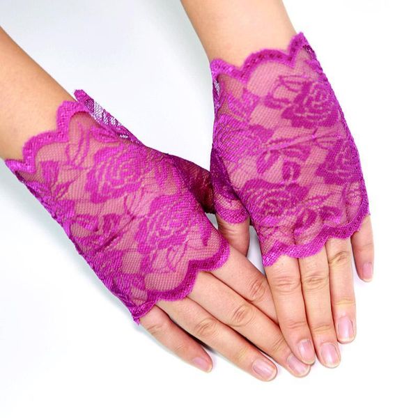 

purple women's short lace gloves fingerless for driving wedding wrist length bridal prom gloves half finger bridal gloves st254 h jllqp, White