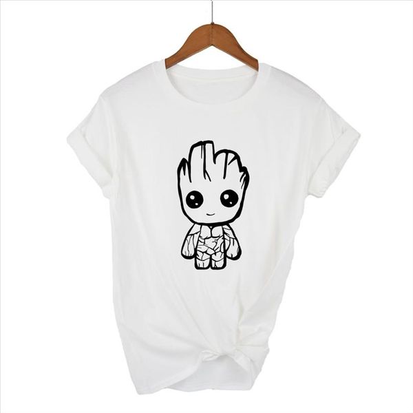 

funny kawaii groot design 100% cotton t shirt womens fashion short sleeve tee shirts hipster o neck popular t shirt, White
