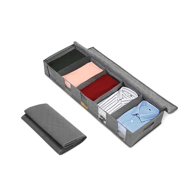 

under bed clothes item storage dustproof bag container clothes organizer foldable 5 grids and visible clear window non-woven storage box