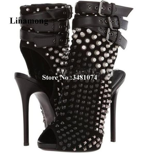 

women spring autumn ankle boots pointed rivet studded and three ankle buckle strap black white boots peep toe