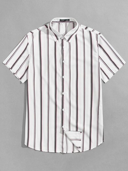 

men striped print button front shirt l2np#, White;black
