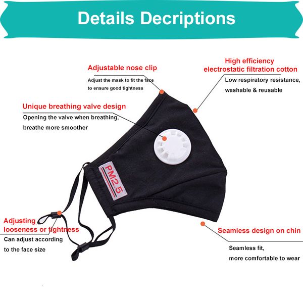 

48hx selling reusable face masks cotton breath valve pm2.5 mouth anti-dust fabric washable mask with filter