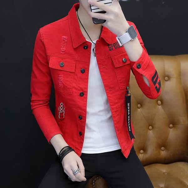 

fashion men's spring denim jacket outwear short coat jean slim fit cool boys jackets buttons casual, Black;brown