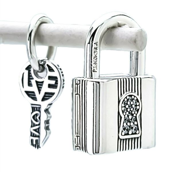 Cadeado e chave Dangle charme prata pandora encantos para pulseiras diy jóias fazendo kits solto grânulos prata atacado 790088C01
