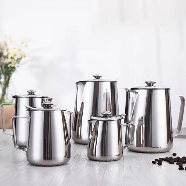 

stainless steel milk frothing pitcher, coffee foam container with lids q0109