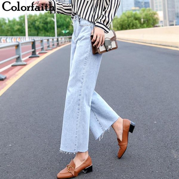 

colorfaith 2019 women jeans blue wide leg boyfriends vintage streetwear ankle-length high waist pants denim female jeans j5631