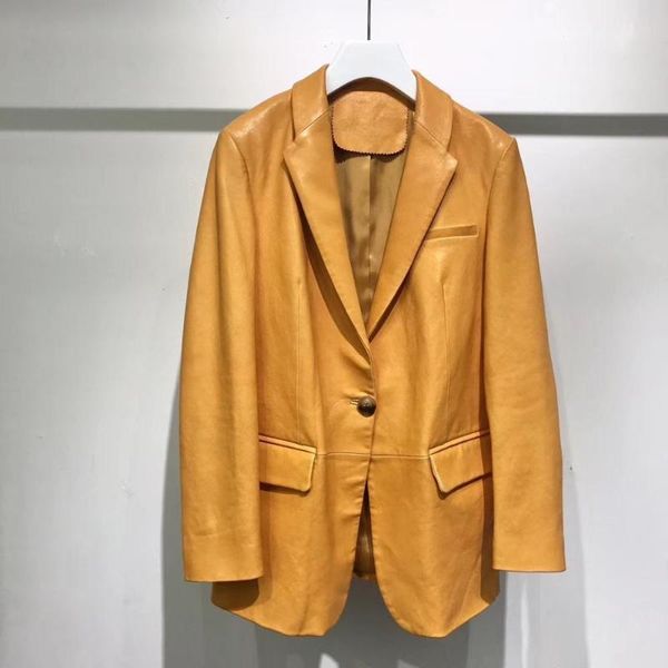 

women's leather & faux genuine jacket women colorful 2021 spring fashion real sheepskin coat female office ladies coats and jackets, Black
