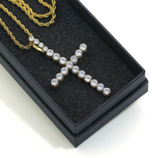 

cross micro zircon hip hop necklace anhe key hiphop pendant chain, Silver