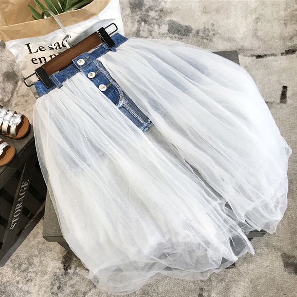 

summer girls skirt baby tutu skirt kids long skirt children streetwear fashion bottoms ins denim patch mesh snap 2 to 8 yrs y200704