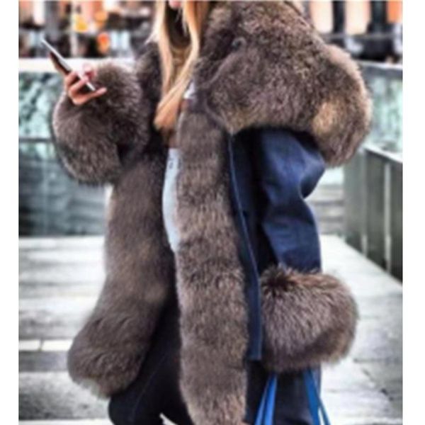 

women's down & parkas lugentolo plus size winter coat women fur collar hooded single breasted solid long sleeve fleece woman jacket, Black