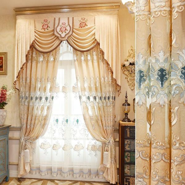 

high-class european-style chenille curtains for living dining room bedroom embroidery valance villa window curtain tulle sheer1