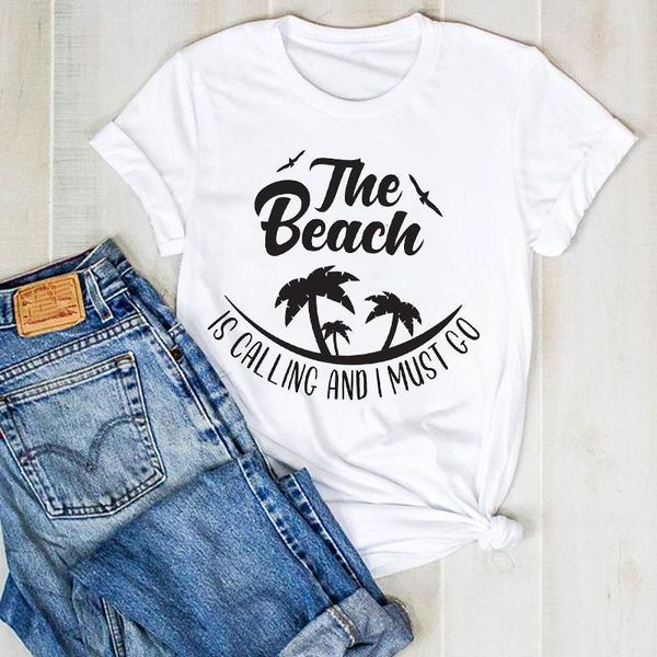 

women lady beach vacay mode cute letter print ladies fashion summer t tee tshirt womens female shirt clothes graphic t-shirt, White
