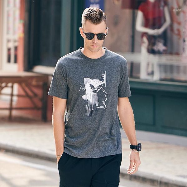 

enjeolon 2020 new summer men 100% cotton short sleeved tshirt fashion print tshirt casual t83241, White;black