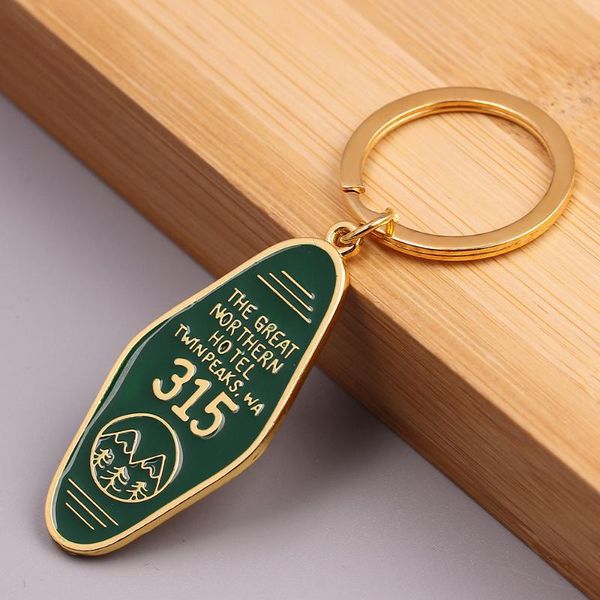 

keychains fashion twin peaks key chain tv show metal green enamel the great northern el 315 room women men jewelry ring, Silver