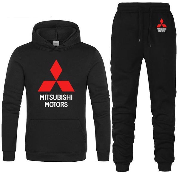 

hoodies men mitsubishi car logo printed sweatshirt fashion men hoodie hip hop harajuku casual fleece hoodies pants suit, Black