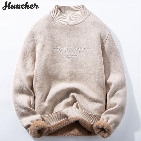 

huncher men's turtleneck sweater men 2020 winter plain high collar jumper pullover knitted sweaters oversized beige sweater men1, White;black