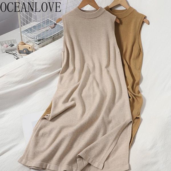 

oceanlove robes femme solid knitted all match elegant women dress autumn winter sweaters dresses korean vestidos retro 18649, Black;gray