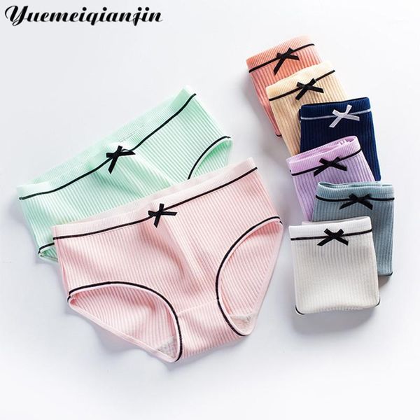 

2 pcs fashion women's simple panties new breathable briefs bowknot striped underwear lingerie cotton panties underwear1, Black;pink