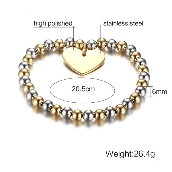 

bead fashion bracelet gold silver for 6mm women with heart shape charm pendant barcelet stainless steel jewelry gift who ns6g, Black
