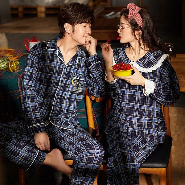 

men's sleepwear 2021 autumn cotton couple pajamas korean version of simple and comfortable homewear two-piece suit for lovers xifer, Black;brown