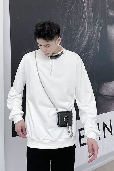 

new autumn 2021 hoodies cumbersome retro male seam solid white e5c4, Black