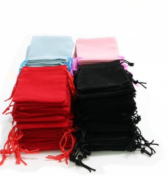 

100pcs/lot 5x7cm velvet drawstring pouch bag/jewelry bag christmas/wedding gift bags black red pink blue 4 color